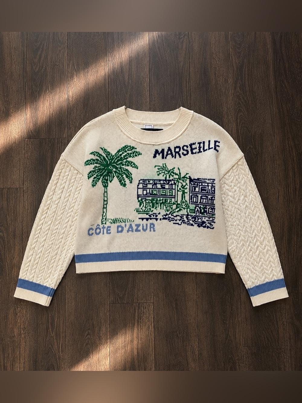 Maeve Anthropologie Cream Graphic 'Marseille' Crewneck Sweater Sz XL NWT